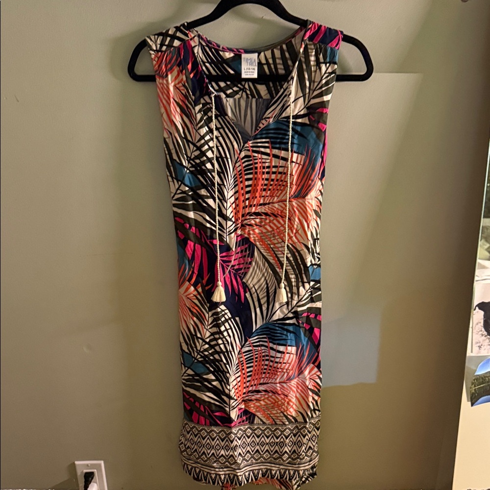 Time and Tru Multicolor Leaf Print Midi Dress